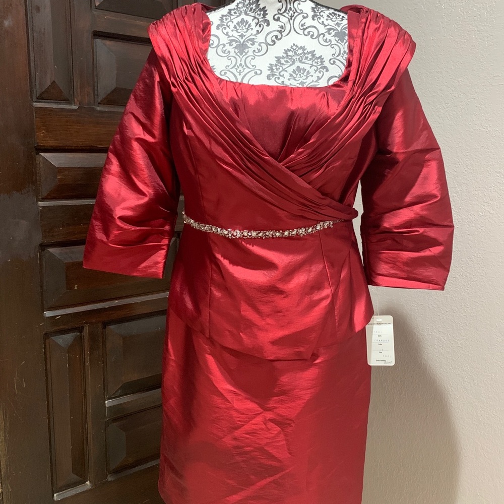 LA BELLE FASHIONS 2 PIECE RED DRESS & JACKET MOTHER OF BRIDE 10 FORMAL COCKTAIL